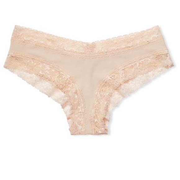 VS XL Cotton Floral Lace Waist Cheeky Panty Champagne Beige Neutral So Cute - Picture 9 of 10